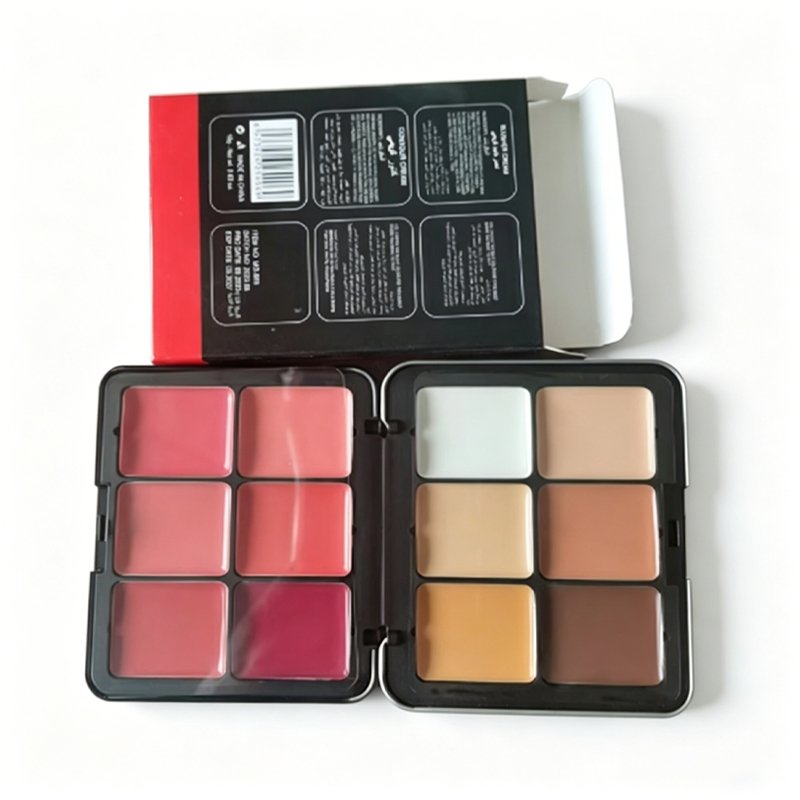 Paleta de cara de 12 colores de acabado liso en estuche de hierro